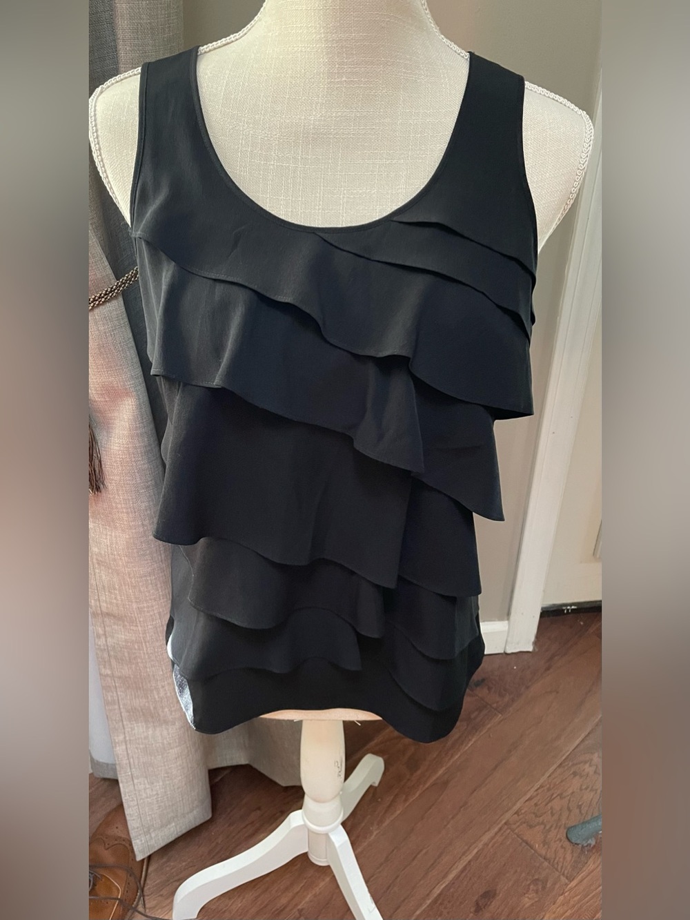 Ann Taylor Black Layered Ruffle Tank Top